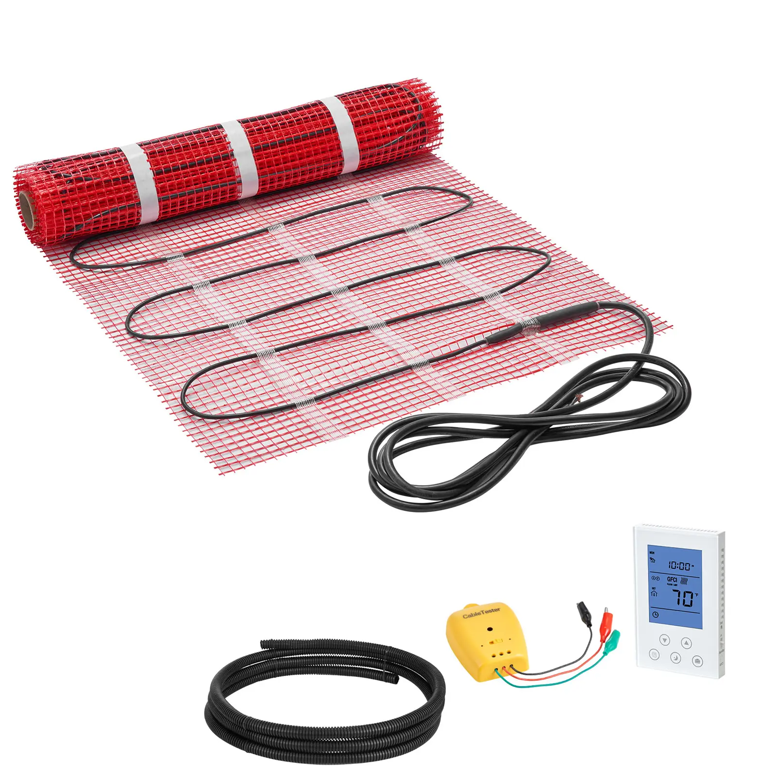 15 sqft Self-Adhesive Mesh Floor Heating Mat System, 120V Electric Radiant Heated Floor System, with Smart Control Thermostat & Alarm, Easy Installation for Tile, Stone, Vinyl