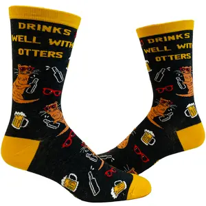 Men's Drinks Well With Otters Socks Funny Beer Party Novelty Drinking Footwear Funny Graphic Socks Comfortable Fitted Spandex Cotton