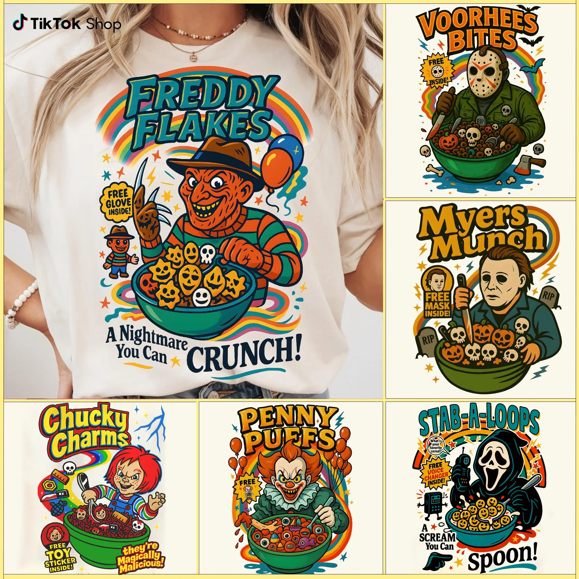 Funny Halloween Graphic T-Shirt, Horror Character Tee, Retro Horror Shirt, Horror Cereal Shirt, Halloween Movie