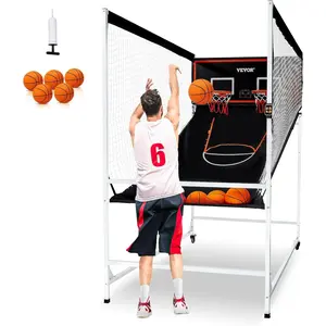 VEVOR Arcade Cage Basketball Game, 2 Player Indoor Basketball Game, Home Dual Shot Sport with 5 Balls, 8 Game Modes, Electronic Scoreboard, and Inflation Pump, for Kids, Adults (Black & White)