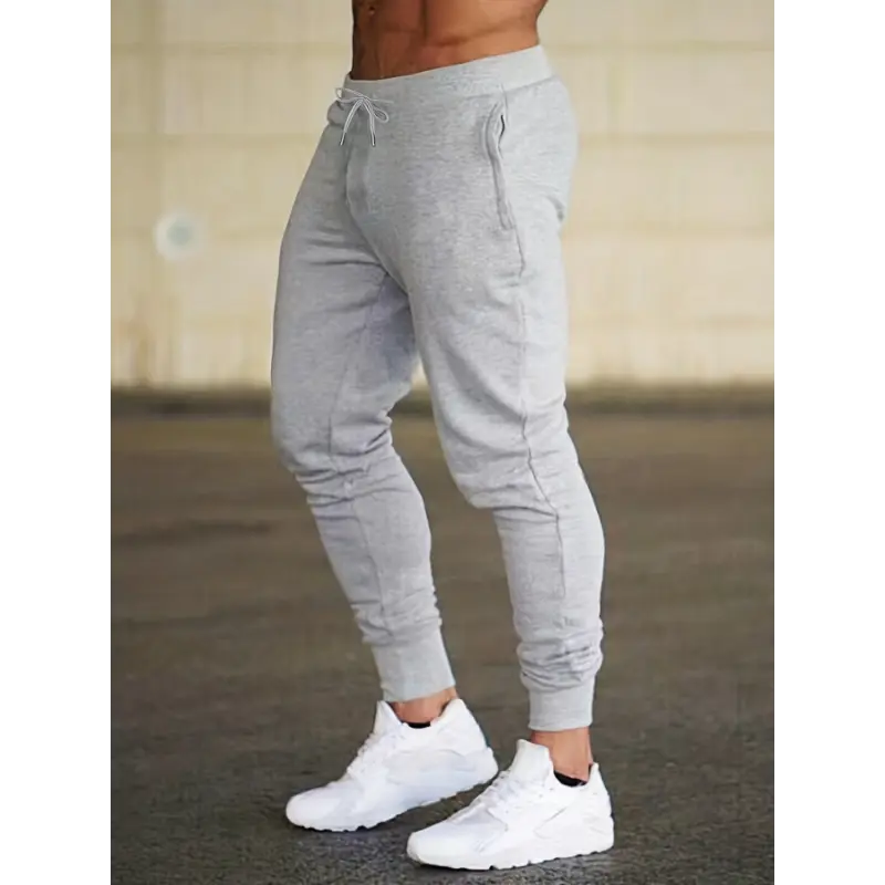 Men's Rib-Stretch Knit Joggers, Solid Color Stretch Polyester Basic Sweatpants with Regular Comfort Fit & Regular Length, Casual Adult Sportswear - Dry Clean/Hand Wash Only, Black, Synthetic Fabric