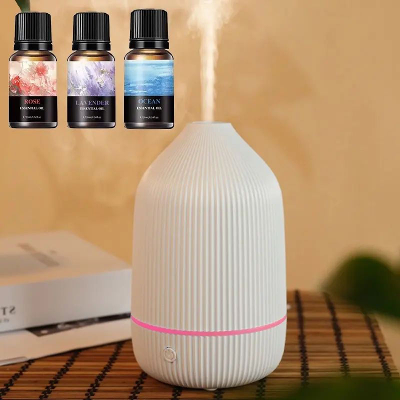 Essential Oil Diffuser with 3 Bottles, 100ml Aromatherapy Diffuser, Mini Ultrasonic Diffuser for Essential Oil, Home, Office, Scent Humidifier, Cool Mist Humidifier, Air Aroma Humidifier with 7 Led Light, Auto Shut-Off, White