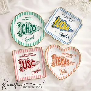 Custom School Pennant Flag Ring Dish, College Graduation Gift, Class Of 2026 Jewelry Tray, University Spirit Striped Dish, Senior Night Gift