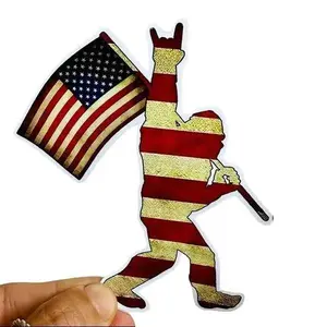 Bigfoot Sasquatch American Flag Fishing Sticker, Trout Bass Fly Fishing Decal For Coolers, Trucks, Laptops, Patriotic Outdoor Camping Mountains Adventure Gift For Fishermen & Nature Lovers