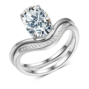 Oval Solitaire Moissanite Wave Ring Set