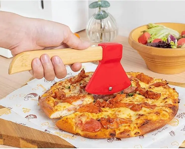 Premium Stainless Steel Pizza Cutter with Comfortable Wooden Handle Durable Pizza Slicer Household Kitchen Cutting Gadget Practical Cooking Accessory for Cutting Pizza Bread Pasta Baking Supplies