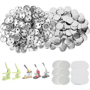 300 Sets 1 inch Button Maker Supplies, 25mm Button Supplies Parts Badge Part, Buttons Making Supplies, Includes Metal Pin Back Cover, Metal Shells, Blank Paper&Clear Film