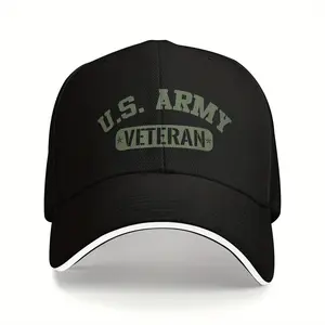 U.S. Army Veteran Baseball Cap - Black with Golden "U.S. ARMY VETERAN" Print, Adjustable Snapback, Lightweight Polyester, All-Season Sun Hat for Men & Women, Military Apparel |   Bold Text Design |   Durable Headgear
