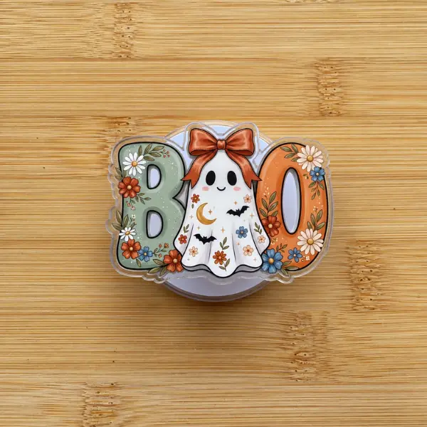 Cute Spooky Season Floral Ghost MagSafe Phone Grip, Coquette Bow BOO Magnetic PopSocket, Fall Aesthetic Phone Stand, Gift for Her