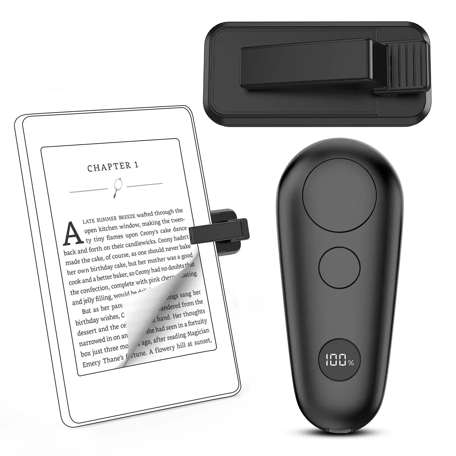 Remote Control Page Turner for Kindle Paperwhite, Camera Video Recording Remote Triggers, USB Rechargeable Page Turner Clicker with Power Display & Lanyard for Ipad Tablets, Scrolling Ring Remote, USB Powered Remote