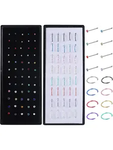 Tiny 100 Pcs Colorful Straight Nose Studs Rings Pins Surgical Steel Nose Rings Studs for Women Men Nose Bone Stud Hoop Nose Ring Piercing Pin Nose Piercing Jewelry Rhinestone Nose Ring