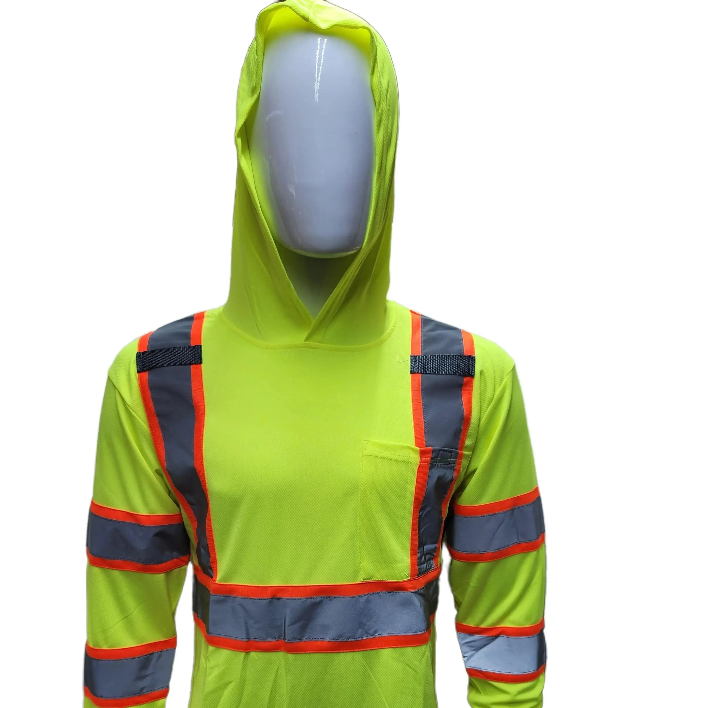 ST908 High Visibility Hoodie Long Sleeve Safety Shirt with hoodie Polyester Birdeye Mesh in various colors