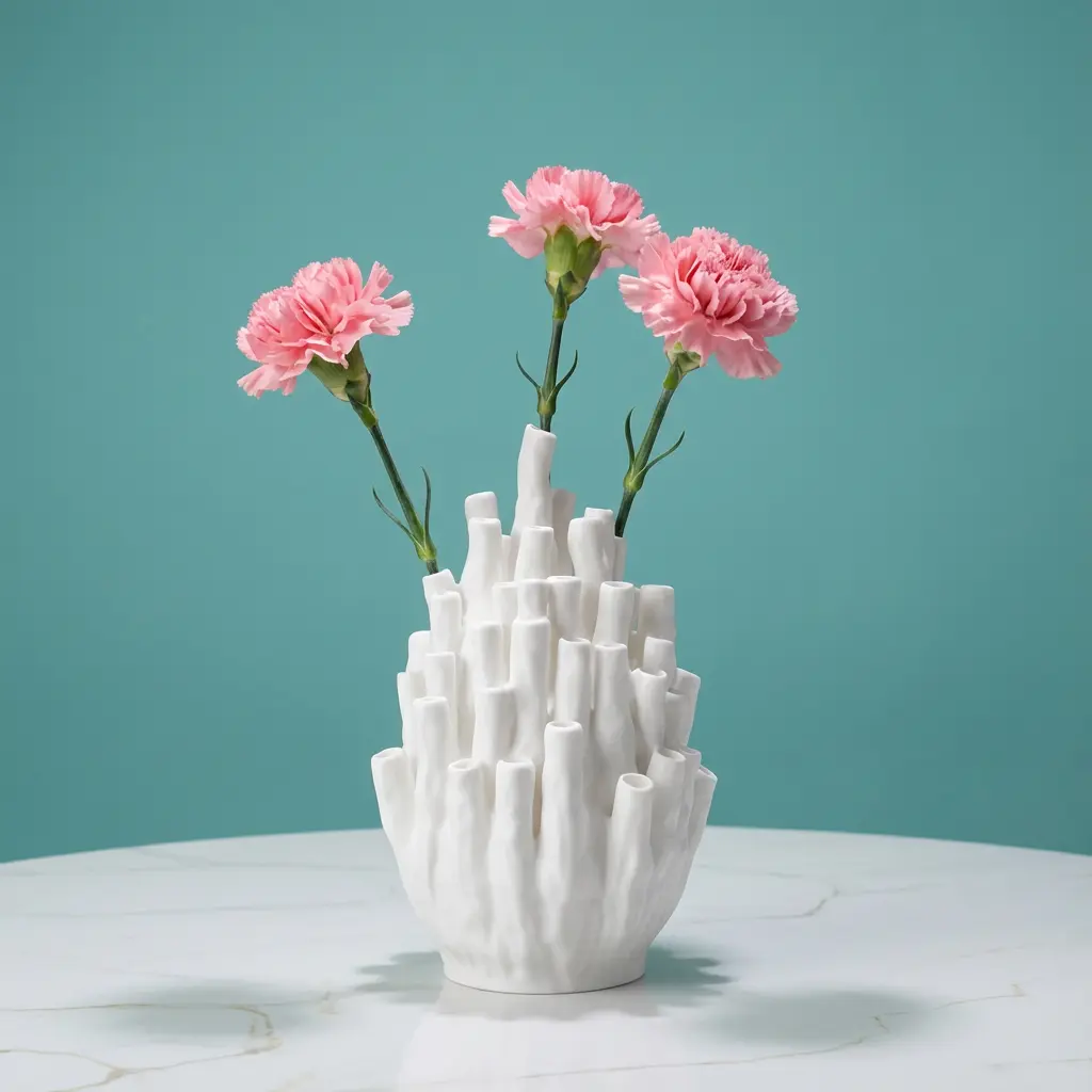 Minimalist Modern White Plastic Ikebana Bud Vase - Lightweight, Coral-Like Coastal Decor, 4.7" Width Compact Sculpture Vase, Home Decor Centerpiece, Home Supplies Gift, Recyclable