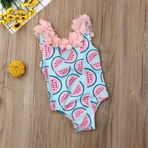 Cute and adorable watermelon one-piece swimsuit for baby girls, 3D floral pleated edge backless one-piece swimsuit bikini, perfect for swimming pool days and beach vacations
