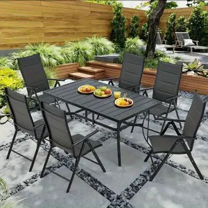 7-Piece Portable Folding Patio Dining Set, Outdoor Furniture with 6 Stackable Textilene Chairs and Large Table, Ideal for Yard, Garden, Porch, Grey