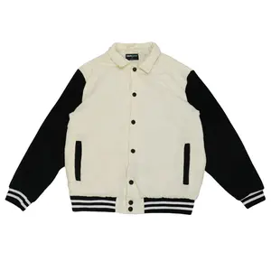 Men's Varsity Corduroy Jacket with Yarn Dye Ribbing and Fleece Lining