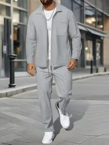 Men's Business Casual Sports Jacket Set Long Sleeve Pants, Stylish Workwear, Comfortable and Versatile, Perfect for Office and Leisure