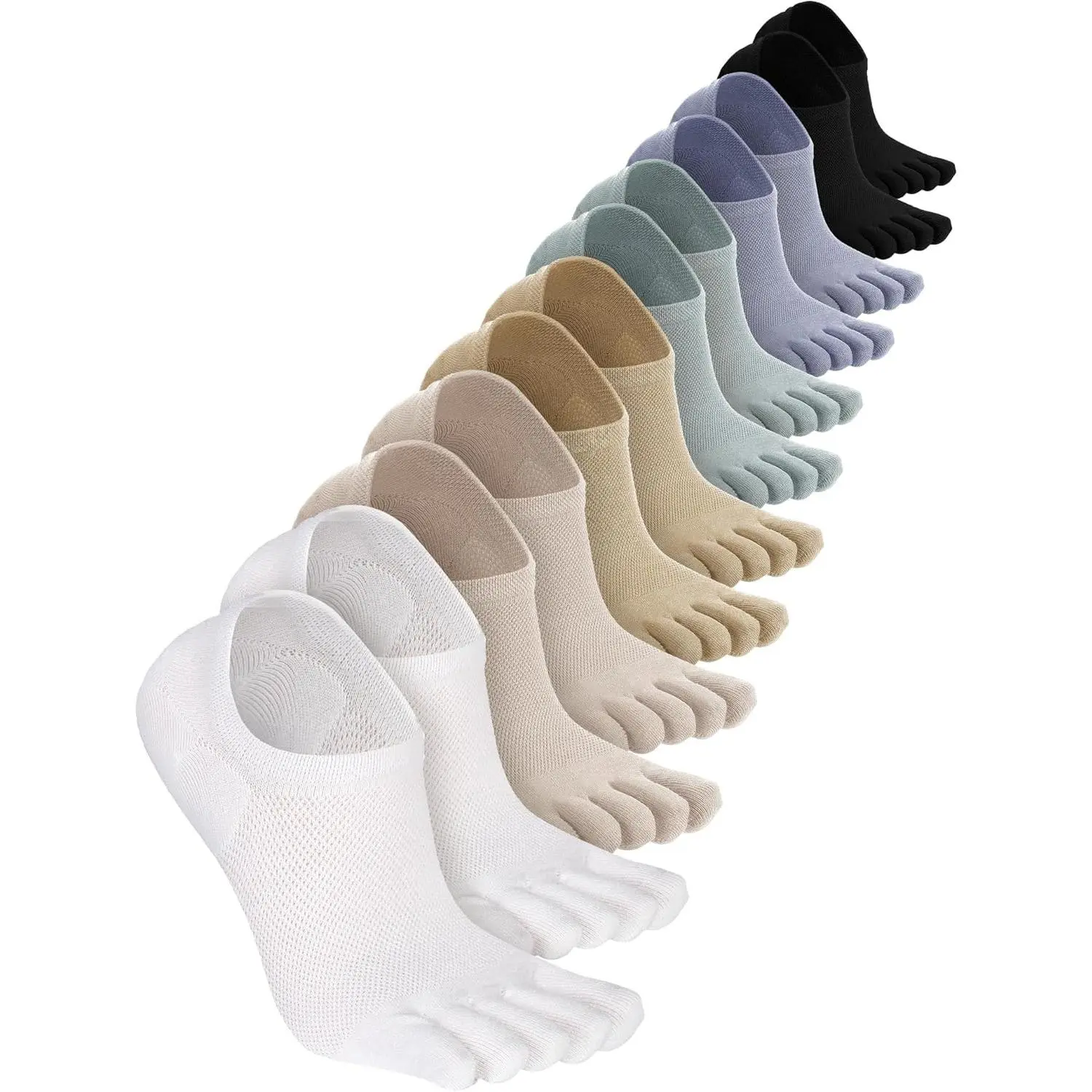 Women's Cotton Elastic Soft No-Show 5-Toe Socks (6 Pairs) - Separate Toes, Enhanced Sweat Absorption for Outdoor Running, Mountaineering, Fishing, Separates Toes