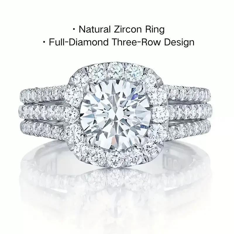 Women's 3-Row Pavé Set Sparkling Cubic Zirconia Ring - Geometric Copper Base Halo Costume Jewelry, Rings For Women, Ideal for Everyday Wear, Engagement Gifts promise rings engagement rings rings for women