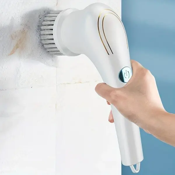 Cordless Electric Spin Scrubber, Bathroom Household Stain Removal,Handheld 360° Rotating Power Scrubber with 5 Replaceable Brush Heads, USB Rechargeable Waterproof Cleaner for Kitchen