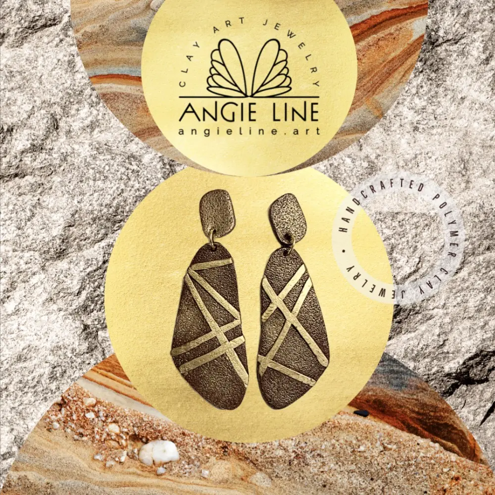 GOLDEN DAY - Angie Line Art Polymer Clay Earrings Handmade by Artist Vanessa Freire