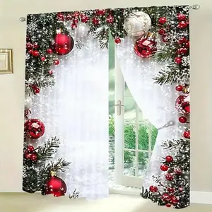 2pcs Christmas Curtains, Home Decoration Curtain, Perfect for Living Room Bedroom Study Hotel Home Decor, Elegant Polyester Drapes, Privacy Protection Gift