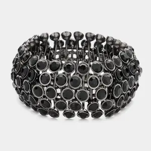 Crystal Cluster Stretch Bangle Bracelet: Black,Hematite