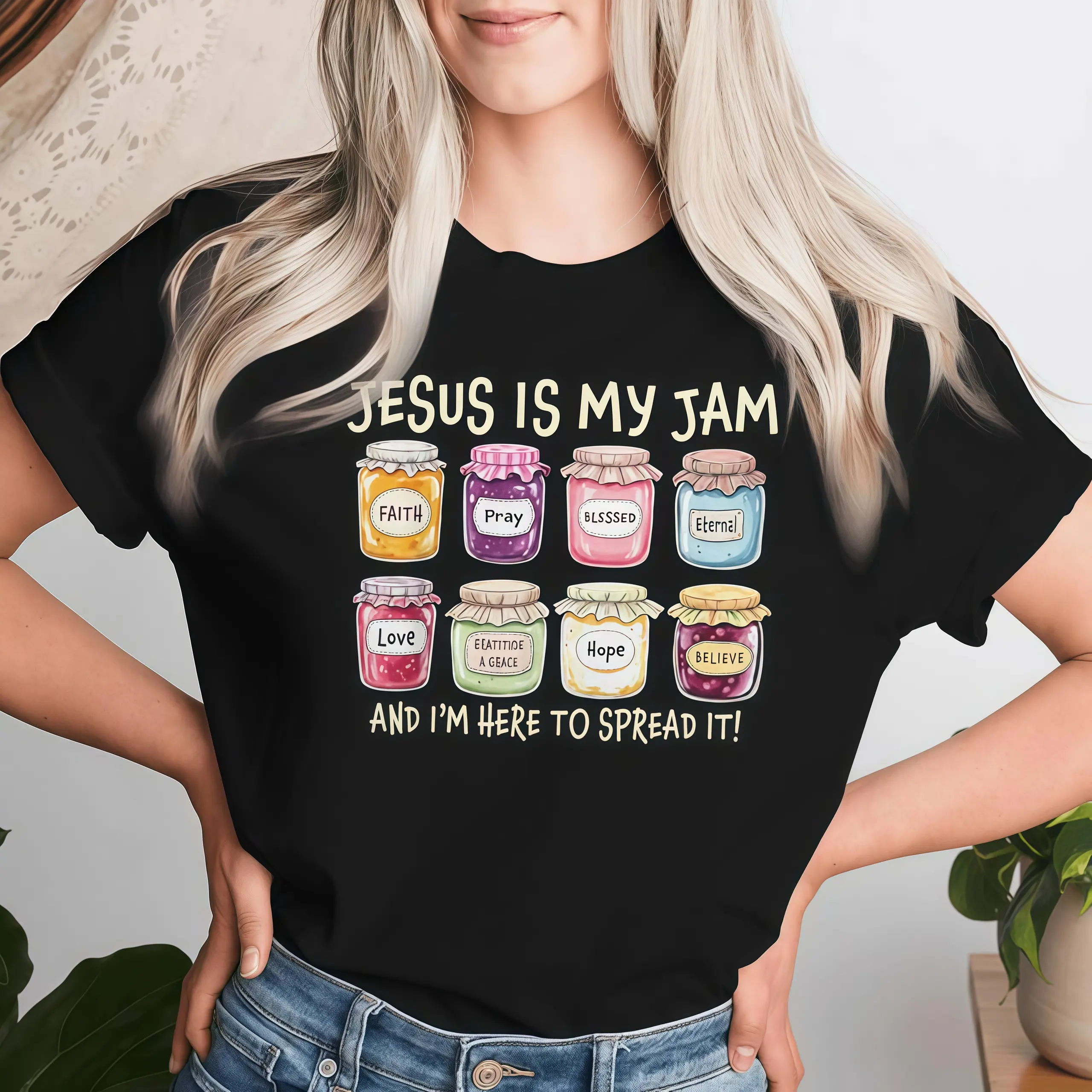 Jesus Is My Jam Christian Shirt with Faith Pray Blessed Eternal Love Gratitude Grace Hope Design for Christian Mothers and Gifts Faith-Based FunnyJesus Theme