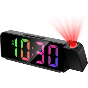 Projection Alarm Clock for Bedrooms, 7.9" Large LED Display Alarm Clock with 180° Projection on Ceiling Wall with 4 Level Brightness, USB Charging,12/24H, Battery Backup, Snooze