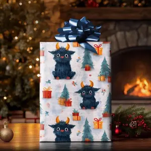 Kawaii Krampus Gift Wrap Paper Whimsical Gothic Christmas Wrapping for Alternative Holiday Gifts
