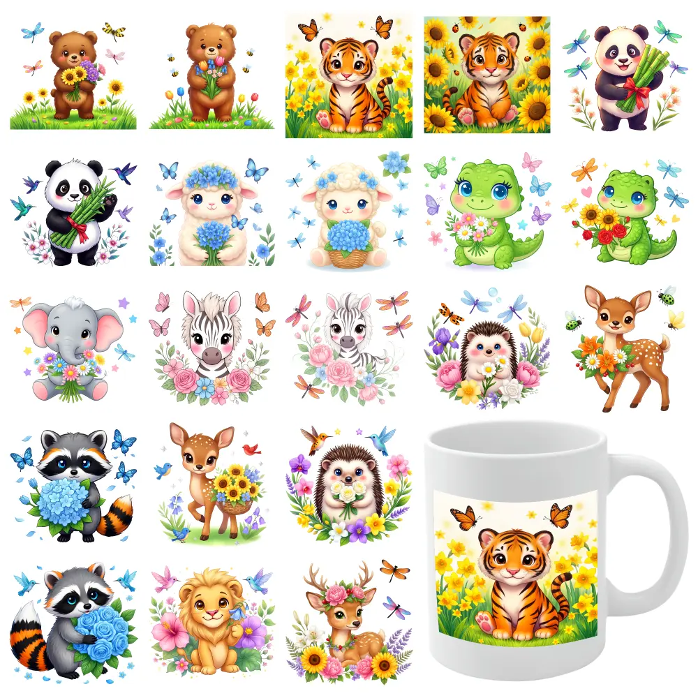 21 Pcs Cute Animals UV DTF Stickers Waterproof Rub on Transfers Transfer Sticker Decal for 16 oz Tumbler UV DTF Stickers DIY Water Bottle Glass clock