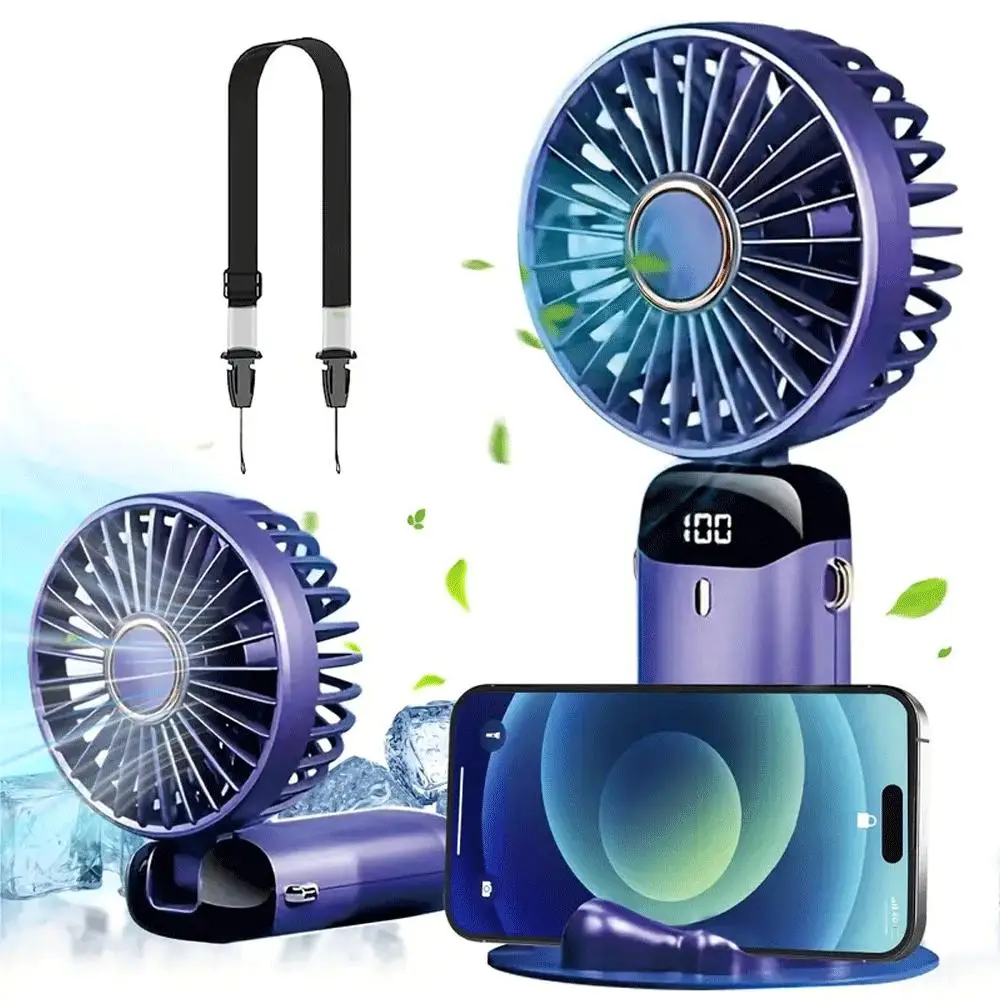 Portable Mini Handheld Fan with LED Display, USB Rechargeable 5 Speeds Fan, Personal Cooling Device for Office, Bedroom, Outdoor, Travel, Camping, Sch