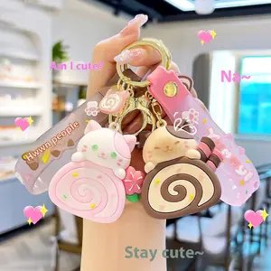 Cartoon Cat Cake Roll Keychain | Cute Aesthetic Bag Charm & Kawaii Keychain