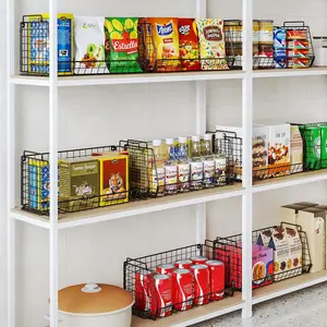 3 Pack Stackable Snack Organizer Wall Mount Hanging Pantry Household Food Storage Basket with Handles Foldable Snack Rack Stand with Open Front Farmhouse Bins for Countertop Cabinets Kitchen