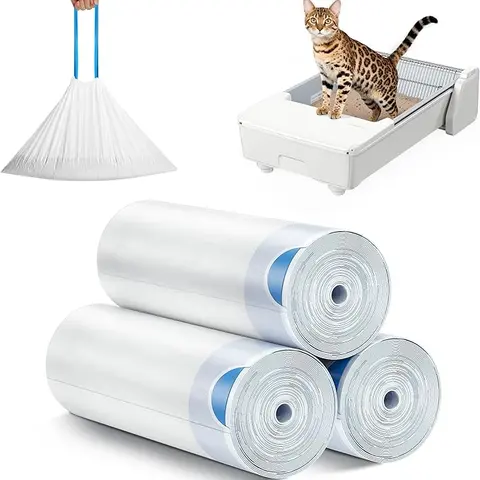Meowant Self-Cleaning Litter Box Liners for MW-SC03 Trays, 3 Rolls x 20 Bags (60PCS) - Heavy-Duty, Extra-Thick, Leakproof, Odor-Control, Puncture-Resistant, Sturdy & Resilient Drawstring Tie Bags (58x25cm) for 10kg Cats