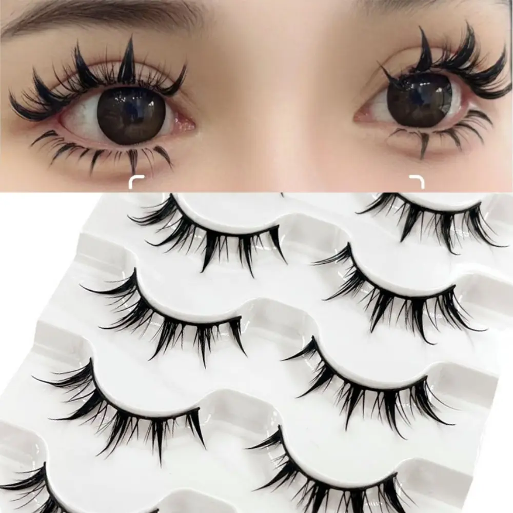 5 pairs of comic book false eyelashes, pure desire little devil eyelashes COS enlarged double eye false eyelashes cluster whole comic book false eyelashes female natural real and fake eyelashes Cosmetic Universal Lashes