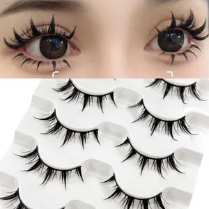 5 pairs of comic book false eyelashes, pure desire little devil eyelashes COS enlarged double eye false eyelashes cluster whole comic book false eyelashes female natural real and fake eyelashes Cosmetic Universal Lashes