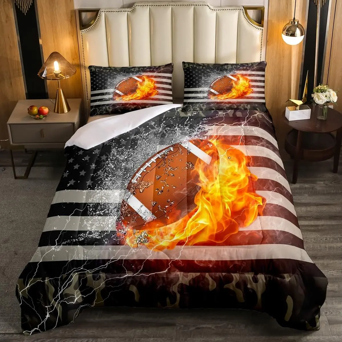 Feelyou Sports-Themed Camouflage Microfiber Bedding Set - Breathable Soft Blanket, Light Weight Blanket, Soft Comfy Quilted Football Duvet, USA Federation Stars Comforter, Camping-Friendly for Kids (Multi-Size Bedding Decor)