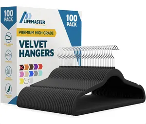 Lifemaster Velvet Non-Slip Plastic Hanger Set - 100 Pieces Non-Slip Clothes Hanger Set with 360° Swivel Hook, Space-Saving, Sleek Design, Smooth Velvet Finish, Lightweight Construction