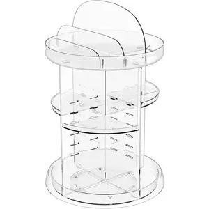 360 Rotating Makeup Organizer for Vanity - 6 Tier Adjustable Carousel Skincare Organizer and Dresser Top Organizer for Bedroom,Clear Beauty Product Storage With Brush Holder and Perfume Stand springtok