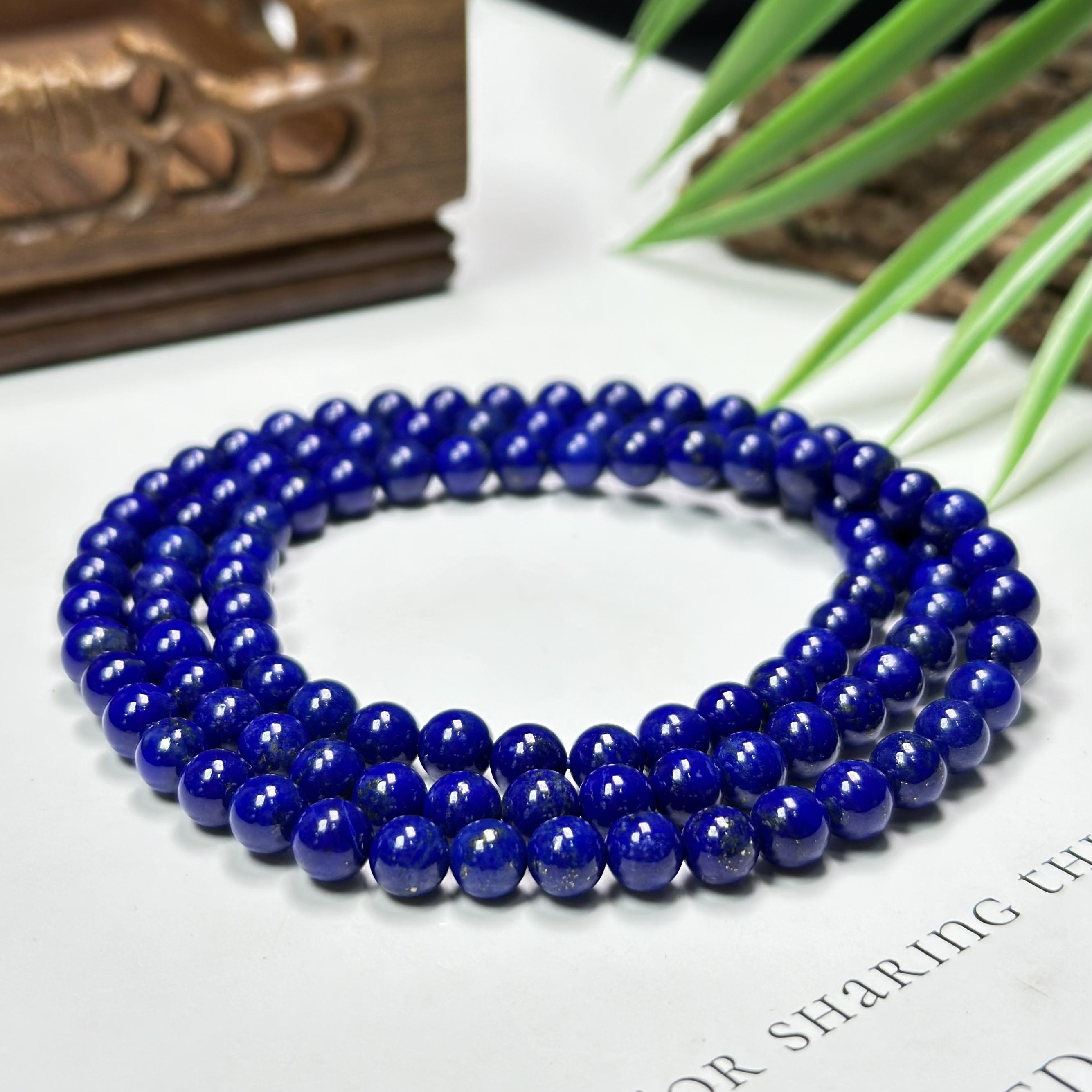 Women's Unisex Natural Lapis Lazuli Multi-Loop Beaded Wrap Bracelet - Royal Blue Gemstone Jewelry for Daily Wear, Round Beads