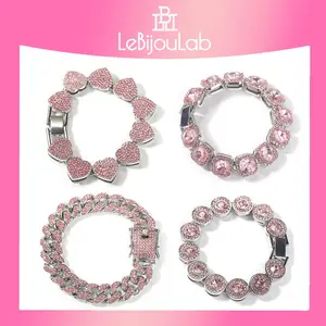 [LeBijouLab] 2026 New Year Gift | Pink Blush Bracelets 7in&8in For Women | Pink Cuban Chain Bracelet | Pink Tennis Bracelet | Pink Heart Bracelet | Pink Cushion Halo Bracelet For Women | Christmas Anniversary Gift