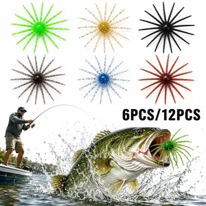6/12PCS Soft Plastic Octopus Baits, Sea Urchin Soft Bait, Realistic Fuzzy Dice Fishing Lure, Japanese Finesse Worm for Bass Fishing, Plastic Baits for Bass Fishing, Drop Shot, Wacky Rig/Neko Rig & Finesse, Soft Fishing Lures