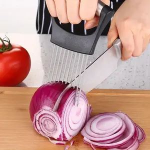 Stainless Steel Onion Slicer Holder - 304 Rust-Resistant Manual Vegetable & Meat Cutter with Ergonomic Handle, Multi-Use Kitchen Gadget for Safe & Easy Slicing of Onions, Tomatoes, Potatoes, Cooking Aid | Ergonomic Kitchen Gadget | Rustresistant Slicer