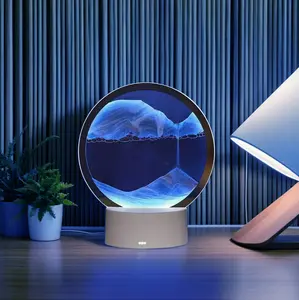 Multi‑color light 3D Moving Sand Art with Remote Control, 360° Rotating Hourglass Ambient Light, RGB Color‑Changing Table Lamp, Creative Colorful Ocean Glass Liquid Motion Quicksand Painting Lamp， Relaxing Desktop Home Office Work Decor