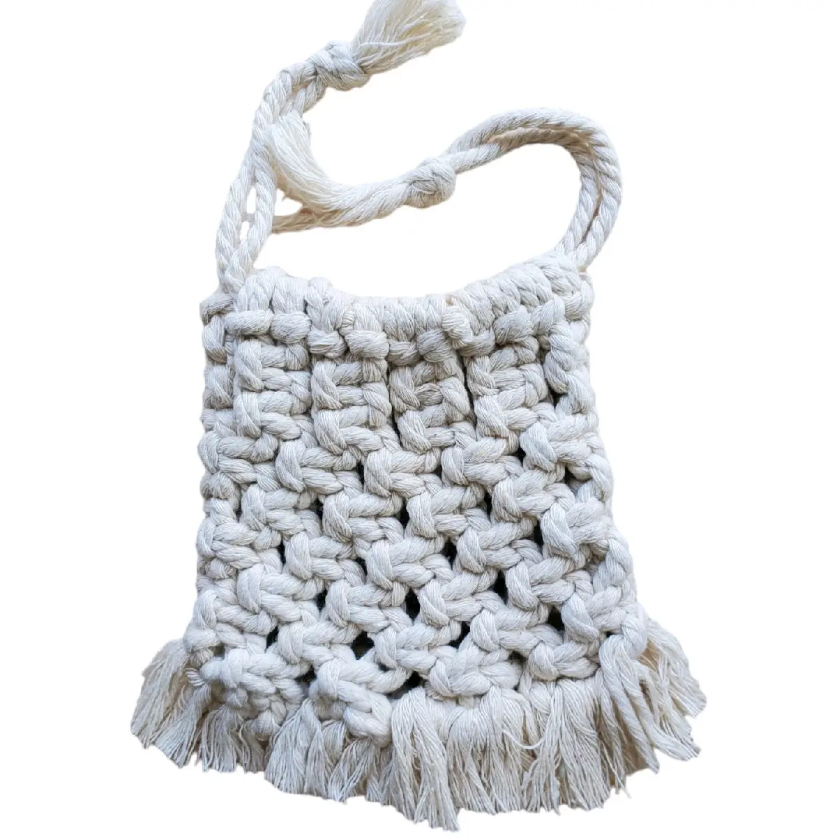 Macrame Mini Purse, Drawstring Close, Natural Cotton, 4.5x5.5, Handmade
