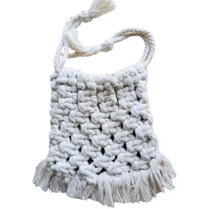 Macrame Mini Purse, Drawstring Close, Natural Cotton, 4.5x5.5, Handmade