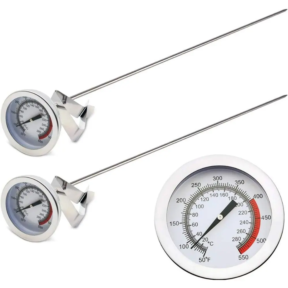 Pack of 2 Heat Resistant Kitchen Thermometer Gadgets - 15 in Dual Thermometer Utensil, Turkey Fryer Tool with Pot Clip, 50°F to 550°F Range for Candy Frying, Cooking Pots, Kitchen Gadgets, Temperature Thermometer