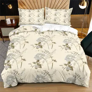 Champagne Floral Bedding Set, Soft Fitted Sheet & Pillowcase, Breathable Polyester Fabric, All-Season Use, One Size Fits Most