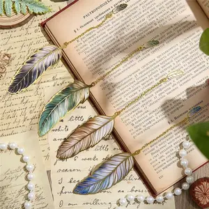 4pcs Metal Feather Bookmarks with Pendant Elegant Bookmark Set for Book Lovers, Writers, Readers Durable Book Markers with English Inscriptions Unique Gifts for Men, Women, Students, Teacher
